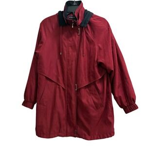 Fleet Street Rain Jacket Womens PM Red Hooded Plaid Lined Windbreaker Petite